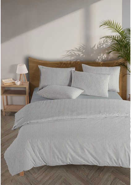 Striped %100 Pamuk Ranforce Yezra Koyu Gri Ipliği Boyalı Nevresim Takımı Tek Kişilik - 160X220 cm fiyatları