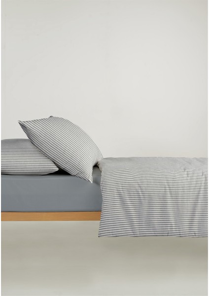 Striped %100 Pamuk Ranforce Yezra Koyu Gri Ipliği Boyalı Nevresim Takımı Tek Kişilik - 160X220 cm fırsatları