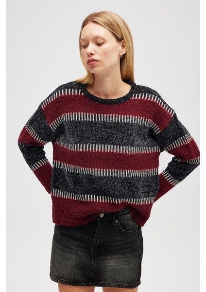 Liliane Geniş Çizgili, Kadın Triko Tunik - Antrasit Multi fırsatları