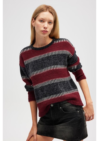 Liliane Geniş Çizgili, Kadın Triko Tunik - Antrasit Multi indirimleri