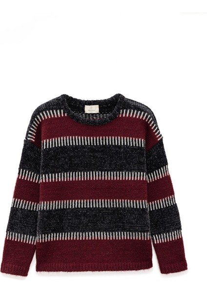 Liliane Geniş Çizgili, Kadın Triko Tunik - Antrasit Multi