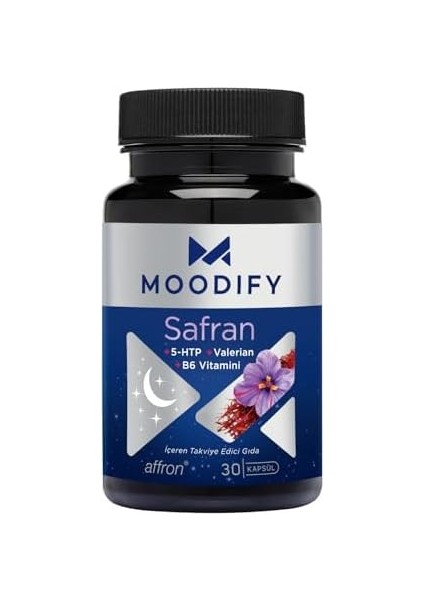 Moodify Safran, Valerian, B6 Vitamini Takviye Edici Gıda 30 Kapsül