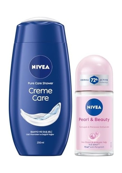 Nivea Creme Care Nemlendirici Duş Jeli 250ML ve Rollon Deodorant Pearl&beauty 50ML, 72SAAT Anti-Perspirant fiyatları