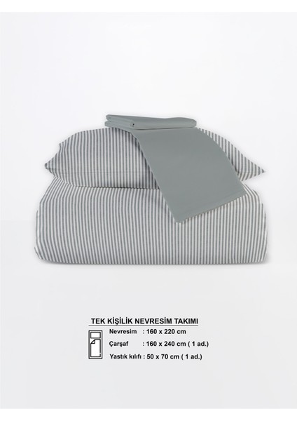 Striped %100 Pamuk Ranforce Yezra Koyu Gri Ipliği Boyalı Nevresim Takımı Tek Kişilik - 160X220 cm indirimleri