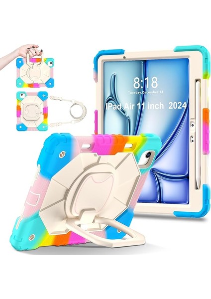 Sağlam Darbeye Dayanıklı Kılıf Uyumlu iPad Air 11 -Inç (M2/m3) 2024/2025 (2902/A2836), Ağır Hizmet Tipi Çocuk Erkek Kız Kılıfı 360 Derece Dönebilen Kickstand ve Omuz Askısı