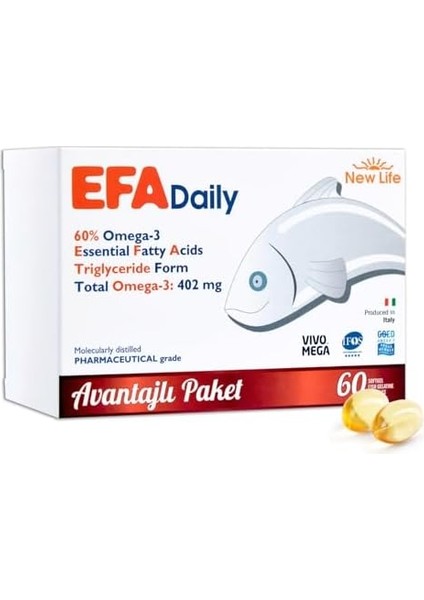New Life Efa Daily 60 Balık Yağı Kapsülü - 402MG OMEGA3-221MG Epa - 147MG Dha