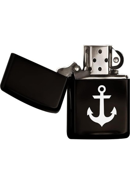 Çapa Tasarımlı Siyah Benzinli Metal Çakmak