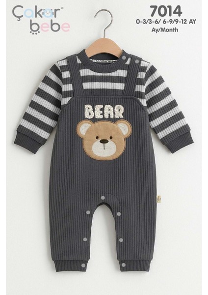 Çakar Bebe 3-12 Aylık Çizgili Erkek TULUM-7014145 - Gri