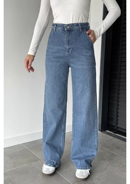 Kadın Yüksek Bel Palazzo Jean Kot Pantolon P-00018903