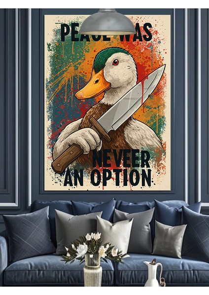 Barış Bir Seçenek Değil Mavi Posteri Dekoratif Kanvas - Mdf Ahşap Tablo modelleri