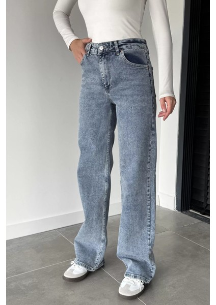 Kadın Yüksek Bel Palazzo Jean Kot Pantolon P-00018894