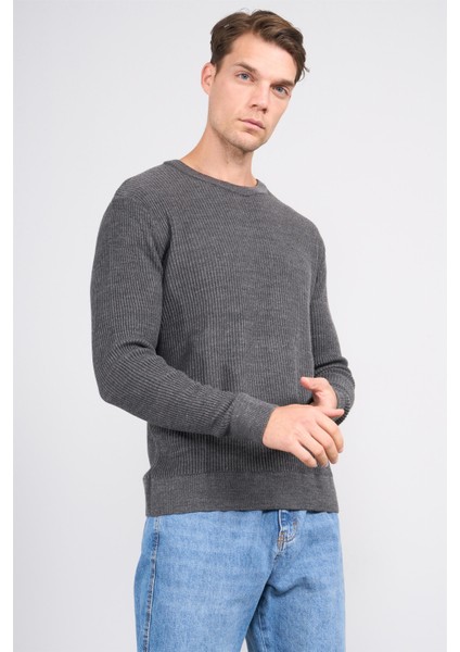 Çetinkaya Mentality 5295 Bisiklet Yaka 1/18 Akrilik Regular Triko Koyu Gri