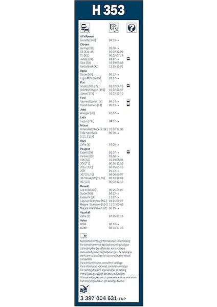 Rear Arka Silecek Ford Courier (2014-2022), Dacia Duster (2013-201/) [350 Mm] H353 3397004631 modelleri