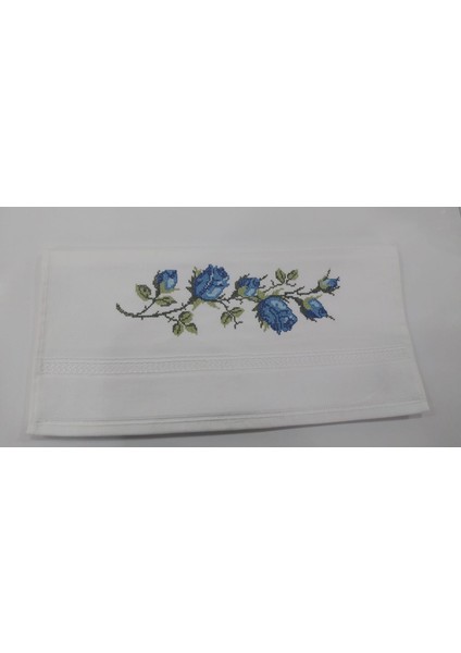 Mavi Güllü Nakışlı Havlu