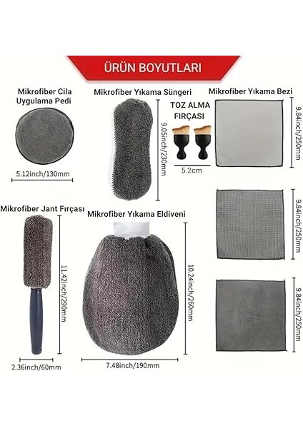 Profesyonel 11 Parça Mikrofiber Araç Oto Yıkama Seti Araç Fırçası Araç Mikrofiber Bez Seti modelleri