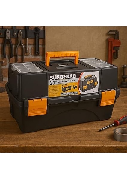 Takım Çantası, Alet Kutusu, Şeffaf Kapaklı Mini Bölmeli Organizer, Sarı-Siyah Dayanıklı Plastik Malzeme (21'') fiyatları