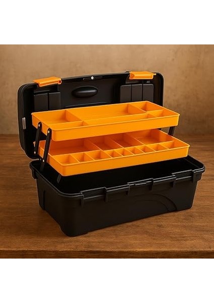 Takım Çantası, Alet Kutusu, Şeffaf Kapaklı Mini Bölmeli Organizer, Sarı-Siyah Dayanıklı Plastik Malzeme (21'') modelleri