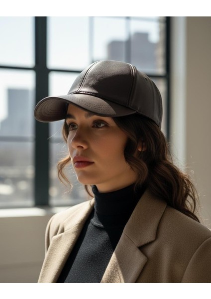 Klasik Düz Siperlikli Deri Baseball Kadın Şapka