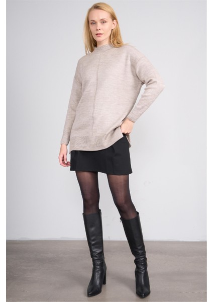 Çetinkaya Miya Mira Modest 8626 Kadın Dik Yaka Akrilik Yırtmaçlı Triko Kazak Vizonmelanj fırsatları