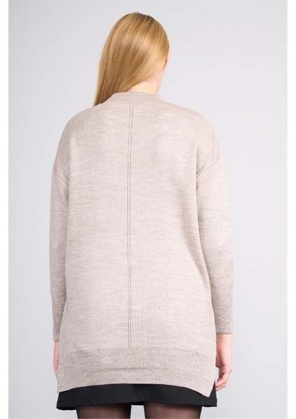 Çetinkaya Miya Mira Modest 8626 Kadın Dik Yaka Akrilik Yırtmaçlı Triko Kazak Vizonmelanj