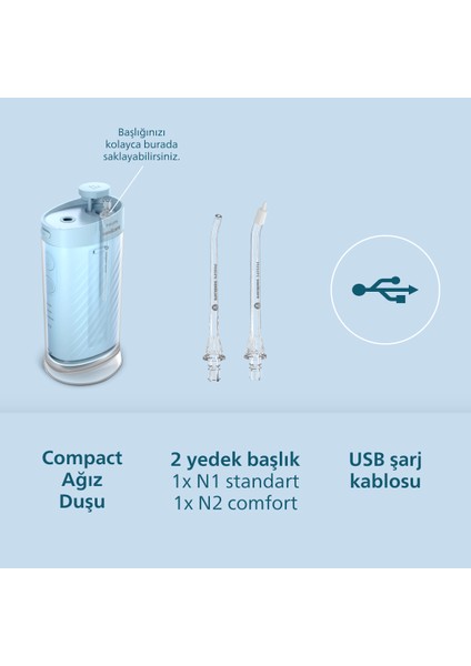 Sonicare Ağız Duşu HX3333/24 - 360° Başlık + Yedek Başlık , 200 Ml, 14 Gün Şarj Süresi , Taşınılabilir