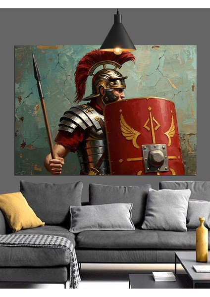 Antik Roma Askeri Kalkan Miğfer Dekoratif Kanvas - Mdf Ahşap Tablo