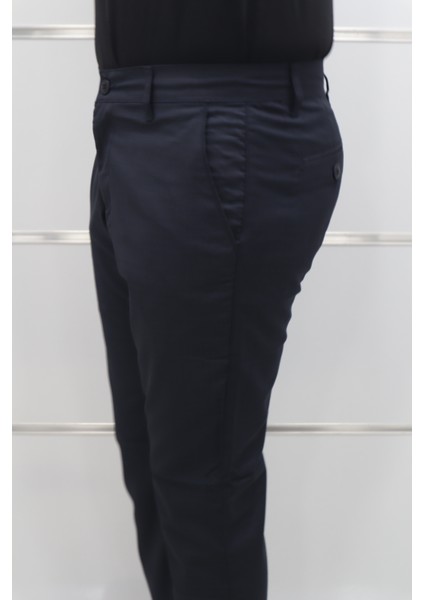 Fistan Store Erkek Lacivert Desenli Normal Bel Dar Kalıp Dar Paça Kumaş Pantolon modelleri