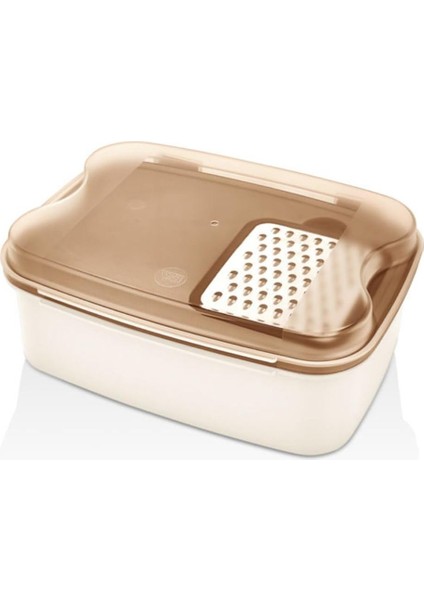 Ahmet Rendeli Saklama Kabı - Masal Krem Kesme Tahtalı ve Rendeli Şeffaf Bakır Kapak Salata Kabı 4500ML, Krem