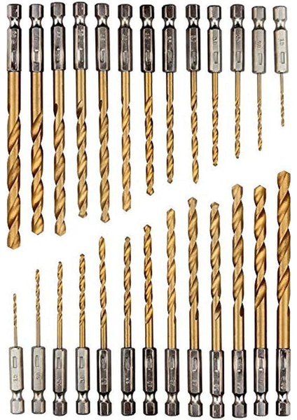 26 Parçalı Titanyum Matkap Seti, Altıgen Şaft, Hızlı Matkap Ucu, 1,5-6,5 mm Yüksek Hızlı Çelik, Titanyum Kaplamalı Hss Matkap Seti, Hızlı Değiştirme, 1/4" Altıgen Şaft