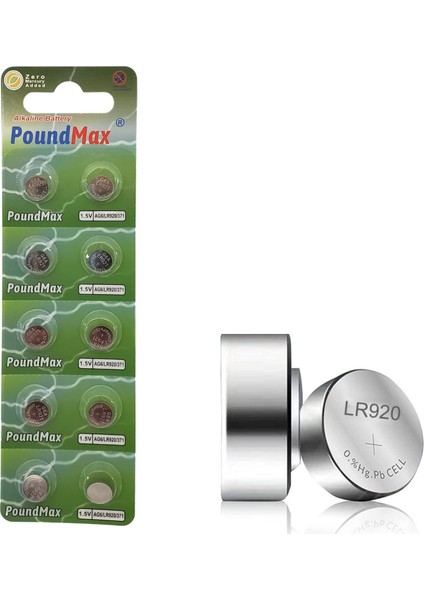 10 Adet Ag6 (370,371,LR921,LR69,SR920W) 1.5V Alkalin Düğme Pil