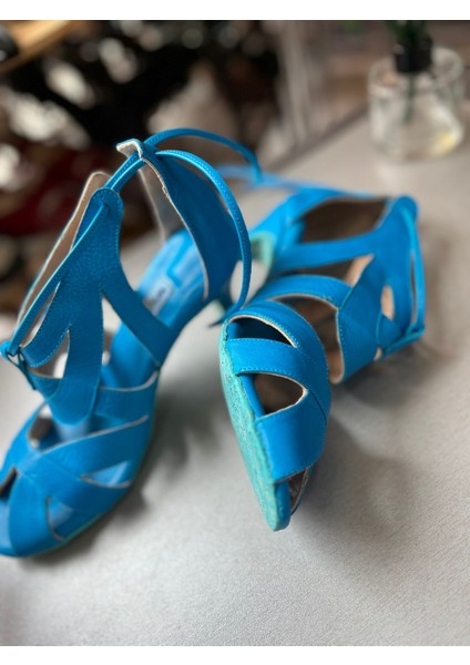 Ultramarin Mavisi Kadın Latin-Salsa-Bacata Dans ve Salon Boti 7 cm Kadeh Topuklu Güvenli ve