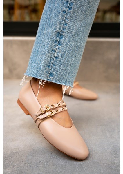 Pari Nude Deri Gold Tokalı Babet fiyatları