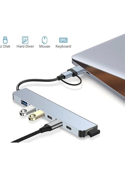 Çoklayıcı Adaptör 7in1 Usb/type-C To USB A, USB C Macbook Uyumlu Çevirici Adaptör Çok Portlu Çoklayıcı 7 In 1 USB Hub (Gri) modelleri
