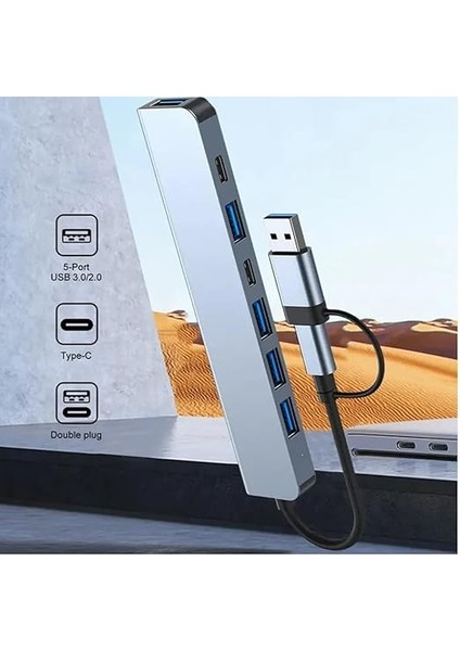Çoklayıcı Adaptör 7in1 Usb/type-C To USB A, USB C Macbook Uyumlu Çevirici Adaptör Çok Portlu Çoklayıcı 7 In 1 USB Hub (Gri) indirimleri