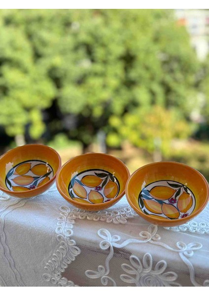 El Yapımı 13 cm 3 Adet Seramik Çerezlik Sosluk Çorba Kasesi