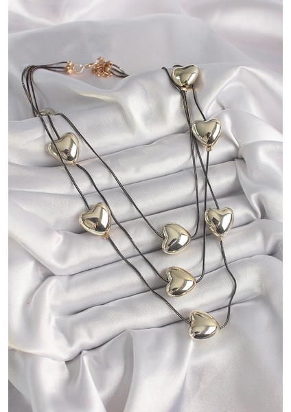 Bfs Pirinç Füme Renk Zincir 3D Gold Renk Kalp Model Kadın Kolye fiyatları