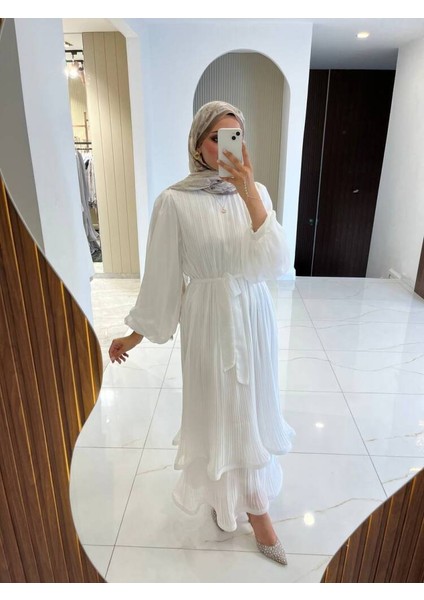 Zarif Katmanlı Kemerli Detaylı Şık Elbise ELB16074 fırsatları