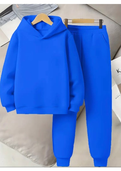 Punıx Kıds Özel Üretim Kapüşonlu Baskısız Düz Renk 3 Iplik %100 Pamuk Kız-Erkek Çocuk Kışlık Eşofman Takımı