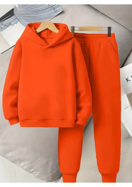 Punıx Kıds Özel Üretim Kapüşonlu Baskısız Düz Renk 3 Iplik %100 Pamuk Kız-Erkek Çocuk Kışlık Eşofman Takımı