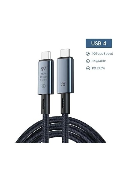 40GBPS 240W 4.0 Thunderbolt Type-C To Type-C Şarj, Data ve 8k 60Hz Görüntü Aktarım Kablosu Tip C 2 Metre CZ855 fırsatları