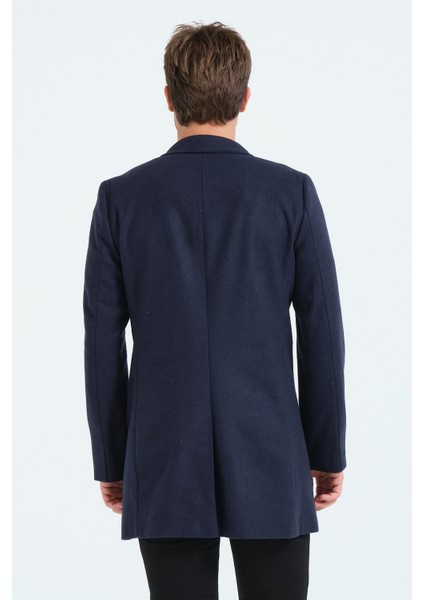 Erkek Dar Kalıp Slim Fit Lacivert Kaşe Kaban, Mont
