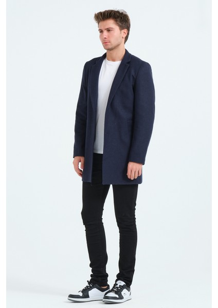 Erkek Dar Kalıp Slim Fit Lacivert Kaşe Kaban, Mont