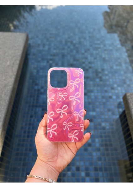 Iphone 14PRO Max Holografik Fiyonk Desenli Telefon Kılıfı