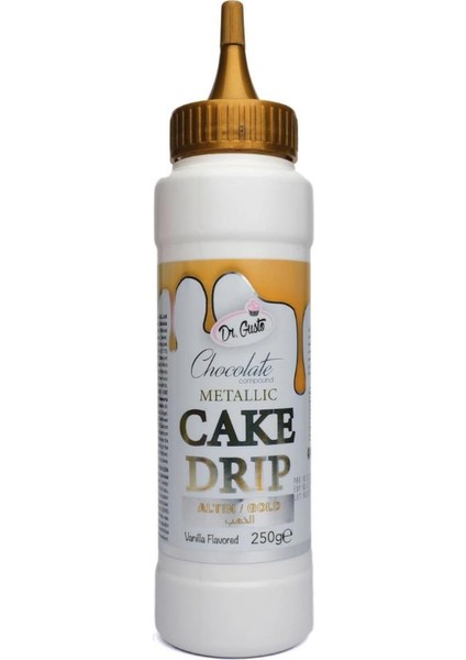 Metalik Altın Cake Drip 250 G – Pasta ve Tatlı Üzeri Parlak Altın Çikolata Kaplama Sosu