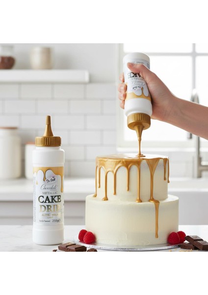Metalik Altın Cake Drip 250 G – Pasta ve Tatlı Üzeri Parlak Altın Çikolata Kaplama Sosu fiyatları