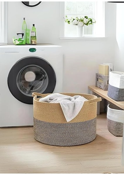 Rustic Retreat Jüt Kapaklı Moderin Tasarım Geniş Hacim Kapasiteli Çamaşır Oyuncak Havlu Battaniye Giyisi Sepeti Zarif ve Estetik Tasarım Depolayıcı Organizer (Siyah-Kırçıl) fiyatları