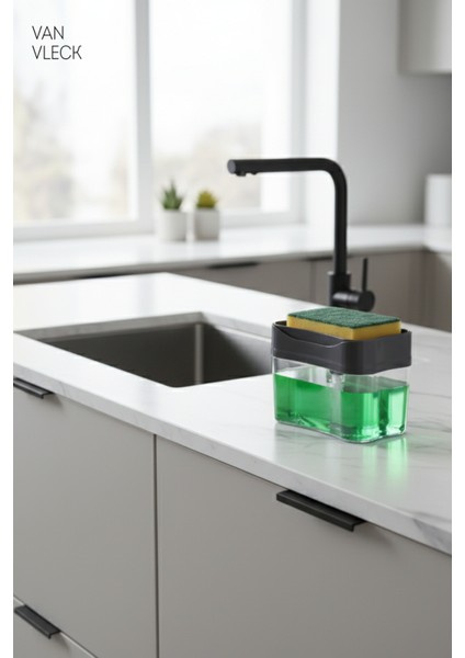 Pompalı Süngerli Sabunluk & Deterjanlık – Dayanıklı Plastik, Tasarruflu Kullanım, Beyaz-Siyah-Gri fiyatları