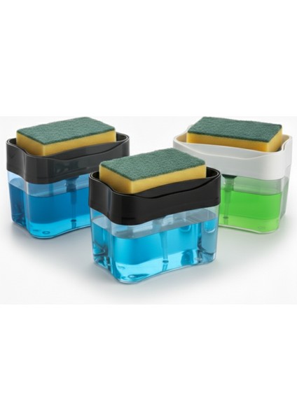 Pompalı Süngerli Sabunluk & Deterjanlık – Dayanıklı Plastik, Tasarruflu Kullanım, Beyaz-Siyah-Gri fırsatları