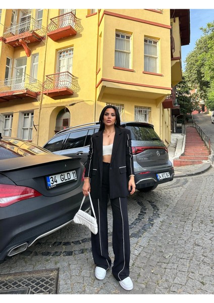 Kadın Çizgi Biyeli Blazer Ceket Pantolon Takım Elbise indirimleri
