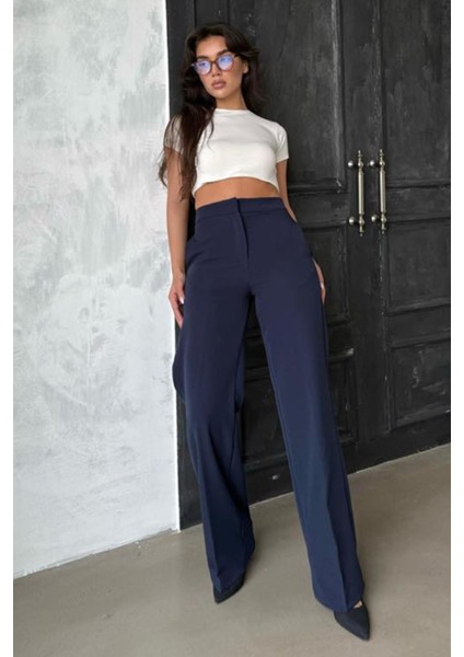 Lacivert Yüksek Bel Kumaş Pantolon MG2284 fırsatları